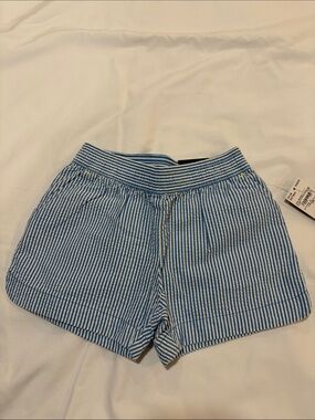 Lands' End Blue and White Seersucker High-Waist Girls Shorts